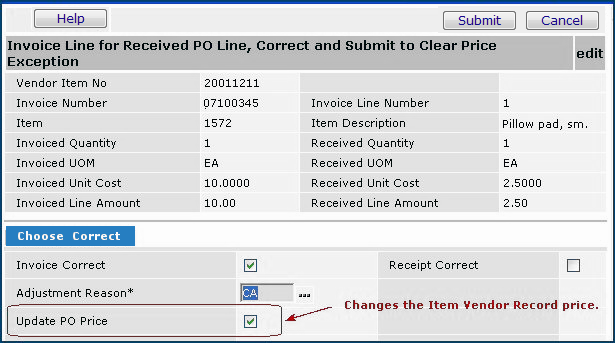 Invoice has been matched to a product receipt but the quantity was changed  on the invoice.
